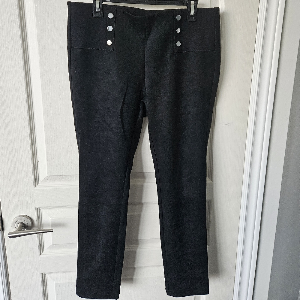 Tristan Suede Black High-Waisted Legging with Button Detail